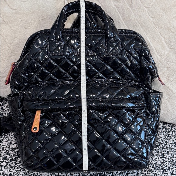 MZ Wallace Small Top Handle Backpack Patent Leather Black Lacquer Timeless Bag
